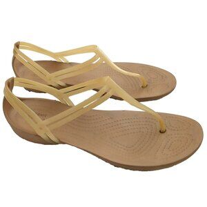CROCS Sandal Women's Isabella T-Strap Thong Iconic Comfort Jelly Light Tan - 8W